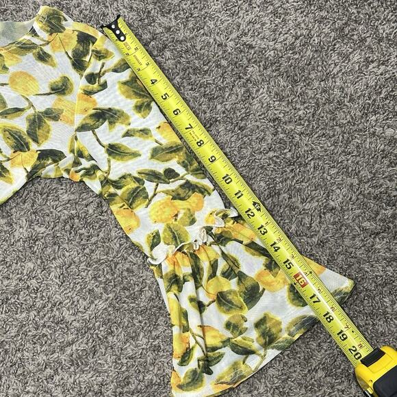Mishca Sheer Mesh All Over Lemon Print Peplum Top Womens Sz S Stretch Whimsical - Picture 5 of 7